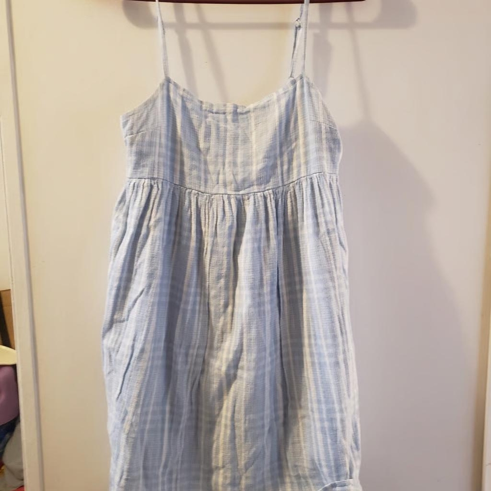 Womens american eagle outfitters light blue plaid mini dress small